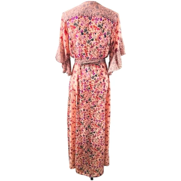 Lovestitch Priscilla Mauve Floral Flowy Wrap Maxi Dress Flutter Slvs Tie Belt LG - Picture 10 of 15